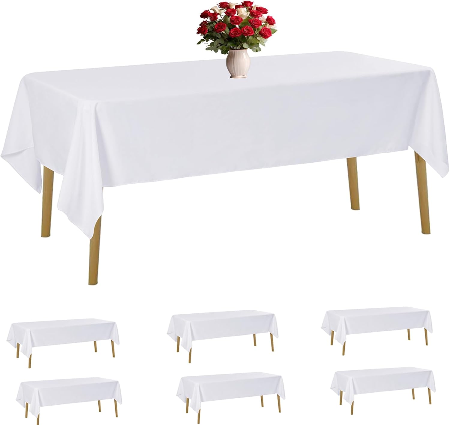 6 Pack White Tablecloths 60 x 120 Inch for Events and Dining
