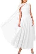 Elegant Evening Gowns One Shoulder Flowy Aline Maxi Dress - Cape Style