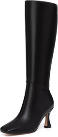 Knee-High Kitten Heel Boots Square Toe - Sleek Everyday Lift