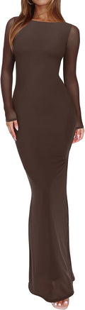 REORIA Women's Fall Mesh Sheer Long Sleeve Wedding Guest Dress - Chic