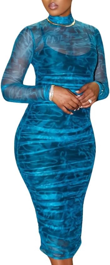 MOEENCN Sexy Long Sleeve Midi Dress for Women - Stylish Party Wear