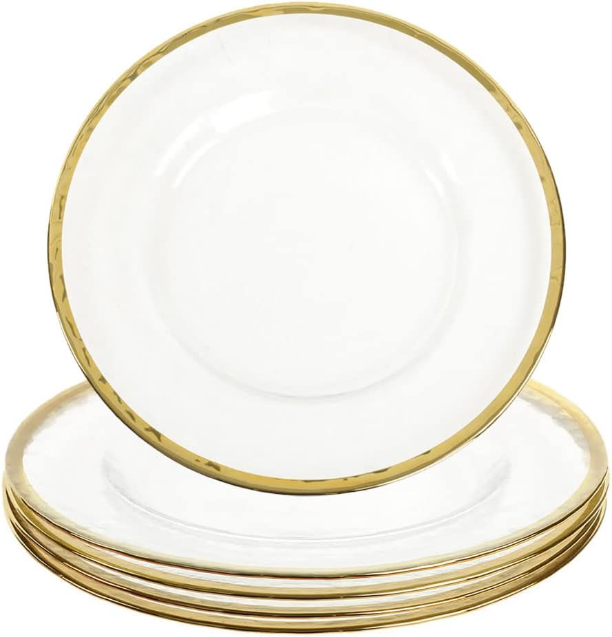 Set of 4 Gold Rim Glass Charger Plates