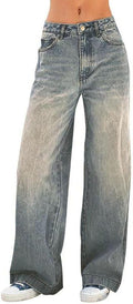 Wide Leg Y2K Jeans for Women - Vintage Mid Waist Baggy Fit
