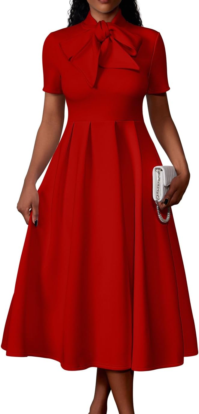 Elegant Casual Short Sleeve A-Line Dress with Pockets for Women