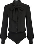 Kate Kasin Bow Tie Neck Office Bodysuit Blouse - Polished Comfort Tops