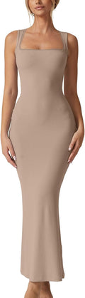 QINSEN Women's Square Neck Lace Detail Long Maxi Dress - Elegant touch