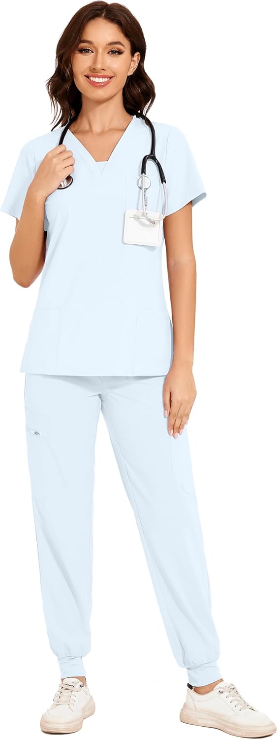 COZYFIT Scrubs for Women - V-Neck Top & Cargo Pants Set