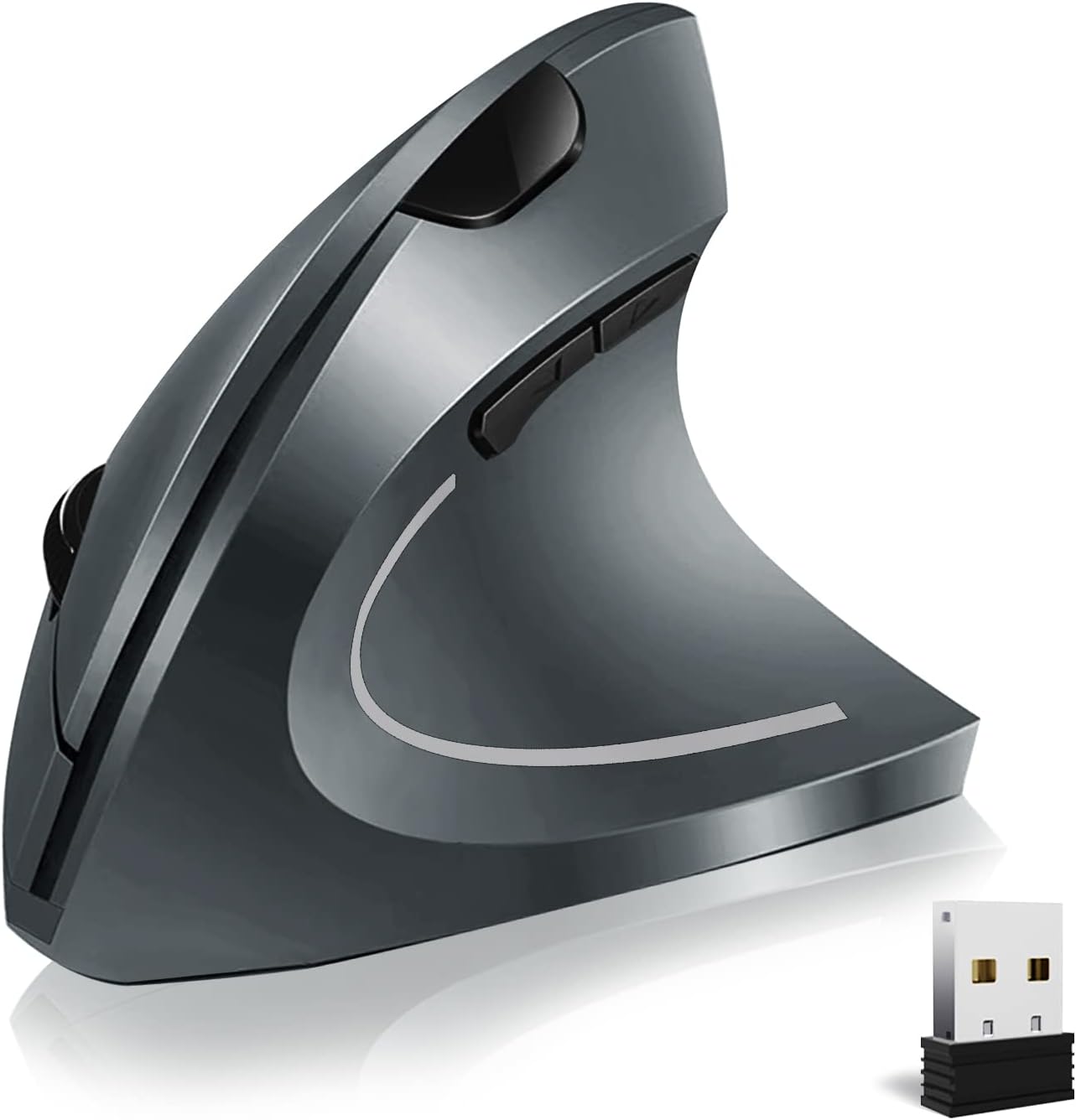 Wireless Ergonomic Vertical Mouse, Rechargeable, 6 Buttons, 2400 DPI