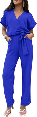 PRETTYGARDEN Women's Summer One Piece Jumpsuit - Flattering Wrap V 4-6