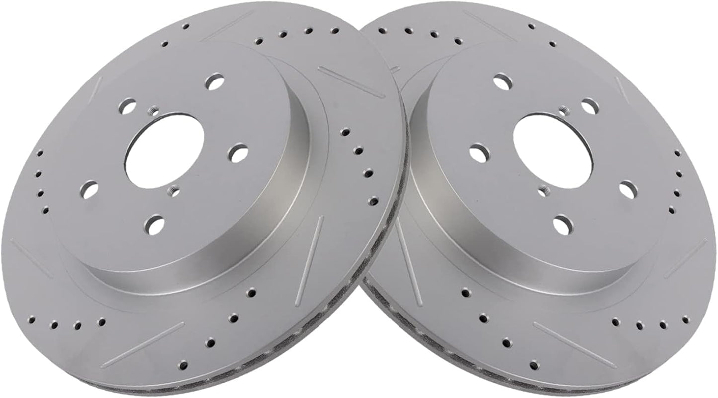 TRQ Rear Brake Rotor Set G Coated Drilled and Slotted for Subaru