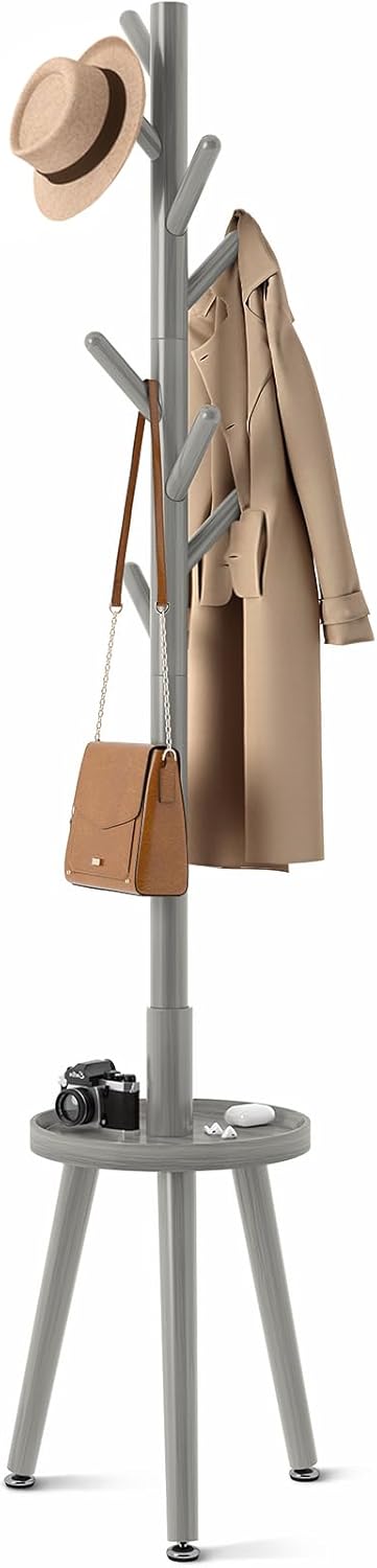 Wooden Coat Rack with 8 Hooks and Shelf for Home Organization