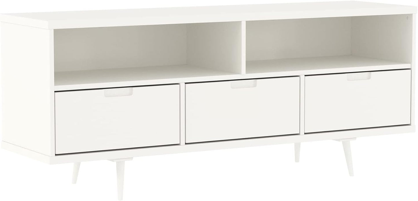 Mid Century Modern 3 Drawer TV Stand, White