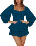 Womens Lantern Sleeve Ruffle Tie Mini Romper - Versatile Chic