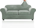 PrinceDeco Velvet Sofa Cover for 2 Cushion Couch up to 90in - Seagrass