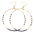 Big Striped Beaded 3 Inch Hoop Earrings in Black White Gold