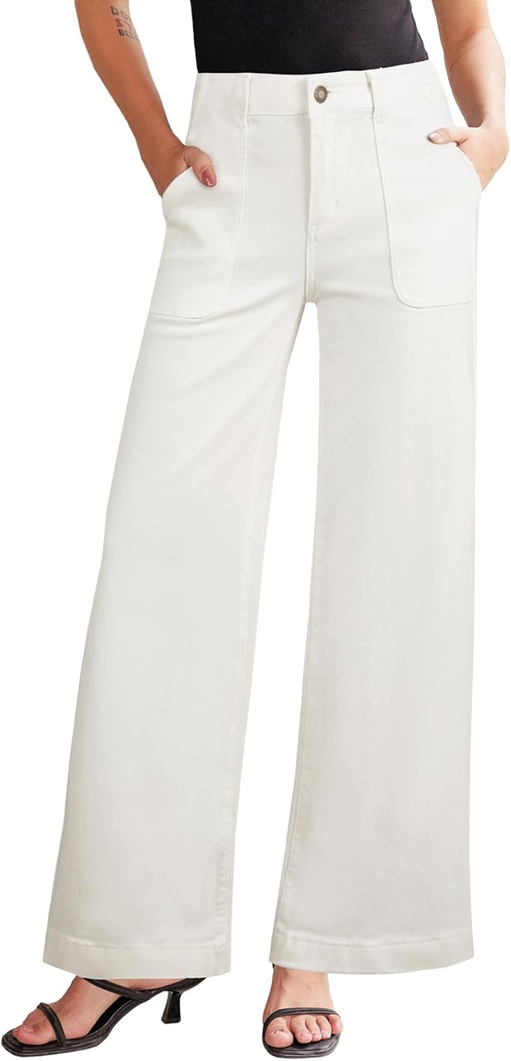 Wide Leg Jeans for Women - High Waisted Stretchy Denim Pants
