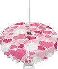 Waterproof Pink Round Tablecloth - Valentine's Day Love Heart Design - 60 Inch