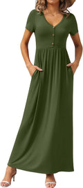 Womens Long Maxi Dress V Neck with Pockets - Casual Summer