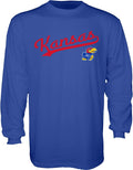 Blue 84 Men's Long Sleeve T-Shirt Cursive Team Color - Jayhawks Pride