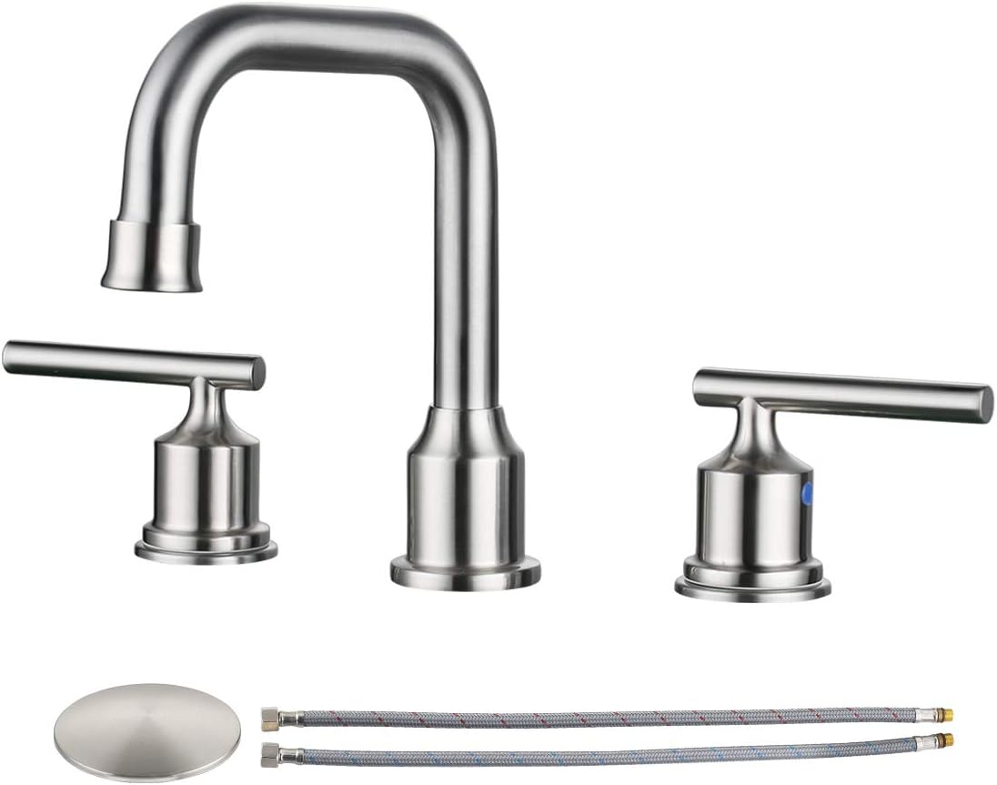 WOWOW 8 inch Widespread High Arc Bathroom Faucet in Brushed Nickel