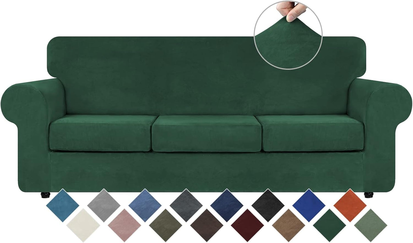 Velvet High Stretch Couch Covers for 3 Cushion Sofa Protection