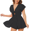 Women's Sexy V-Neck Self-Tie Front Romper - Flattering Summer Playsuit