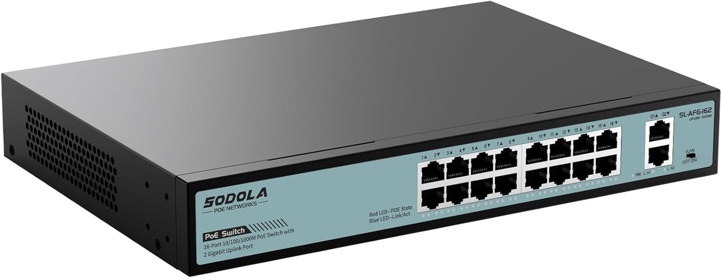 16 Port Gigabit PoE Switch with 400W Power Budget for Networking