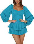 LYANER Women's Jumpsuit Lantern Long Sleeve Ruffle Layer Tie Mini