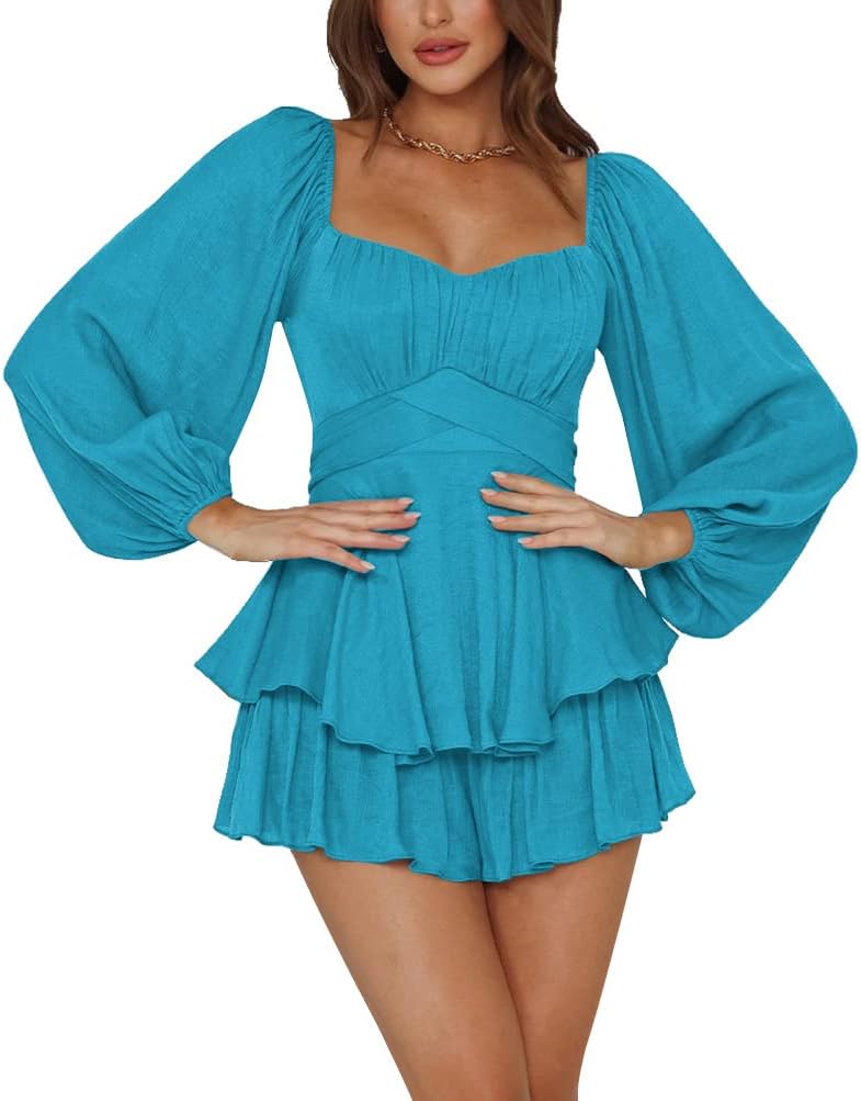 LYANER Women's Ruffle Layer Tie Mini Short Romper for All Occasions