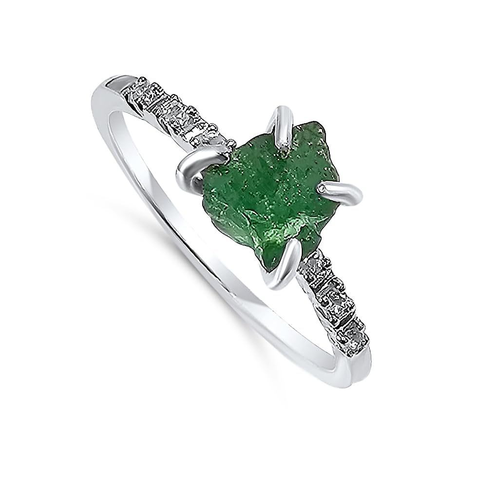 Real Raw Crystal Dainty Ring in White Gold for Birthstone Gifts