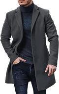 Mens Trench Coat Slim Fit Notched Collar - Warm Single Breasted