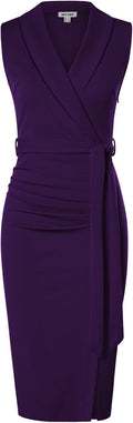 Work Sleeveless Ruched Bodycon Office Midi Dress - Flattering Fit
