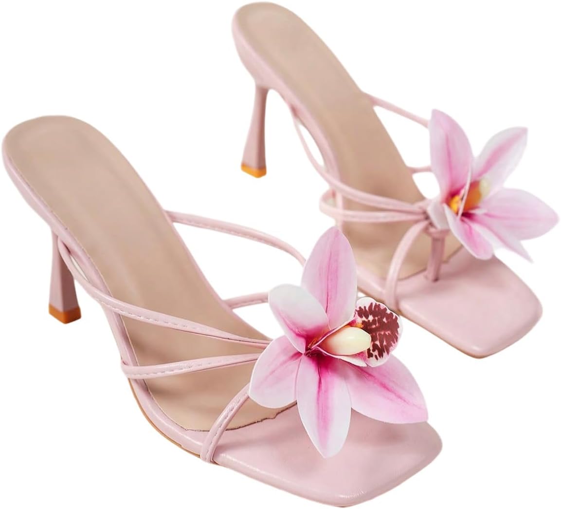 Open Toe Floral Kitten Heels for Summer Beach Sandals