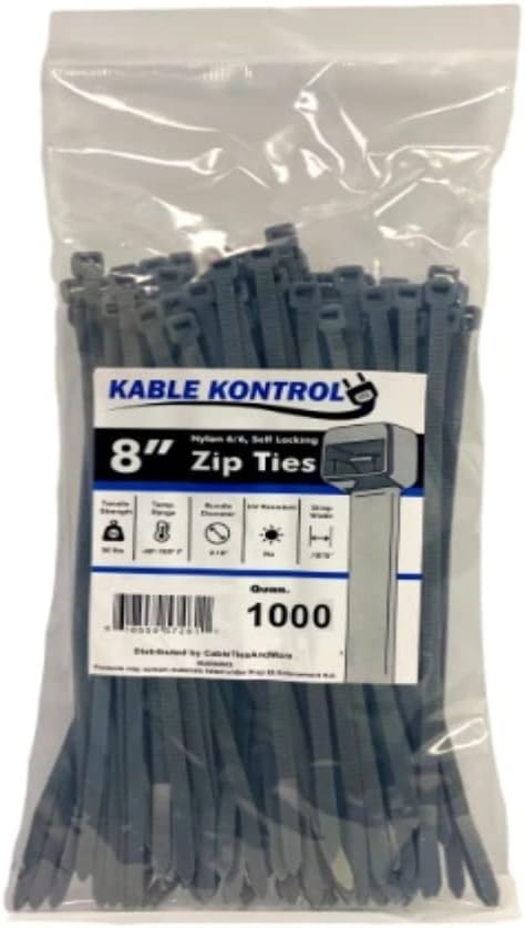 Kable Kontrol Gray Zip Ties 8 Inch 1000 Pcs for All Needs
