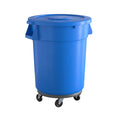 32 Gallon Blue Round Commercial Trash Can with Lid and Dolly - Durable