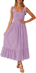 Women's Boho Spaghetti Strap Square Neck Maxi Dress - Summer