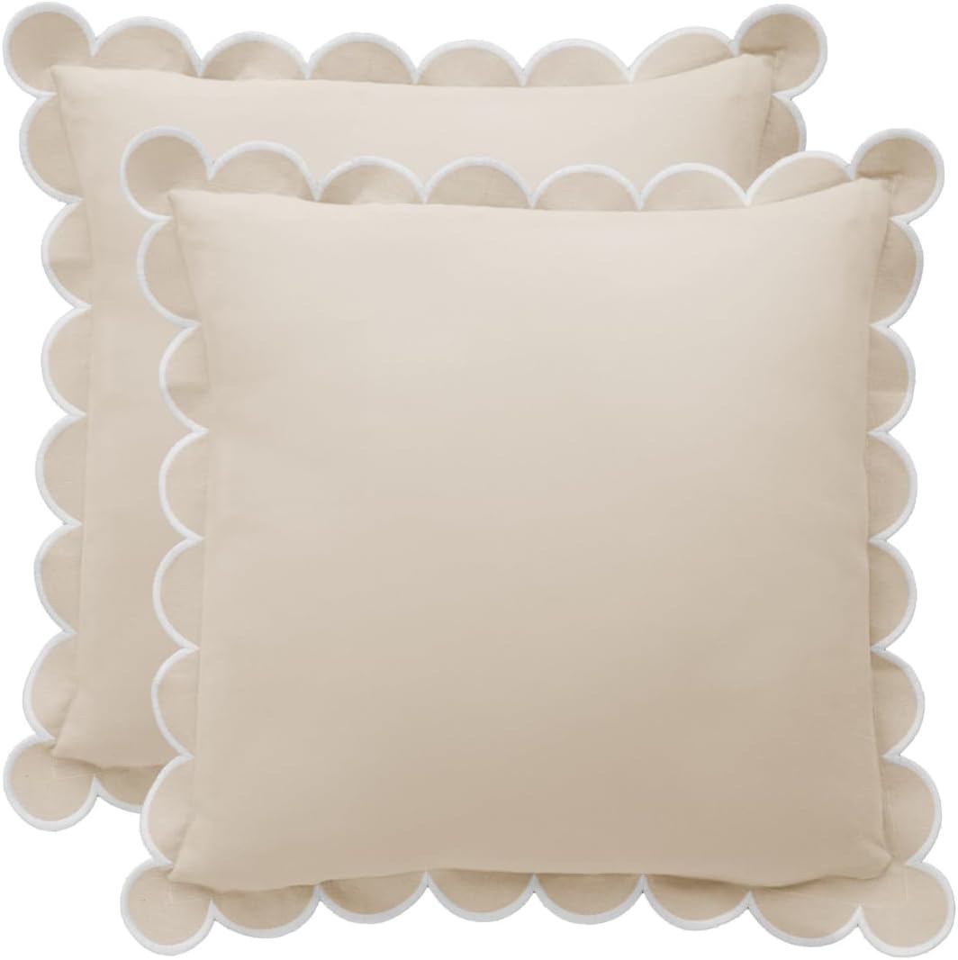 BEBE BASK Scalloped Pillow Covers - Elegant 18 x 18 Inch Set