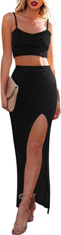 Cutiefox Women's Knit 2 Piece Dress Set - Sleek Side Slit Style