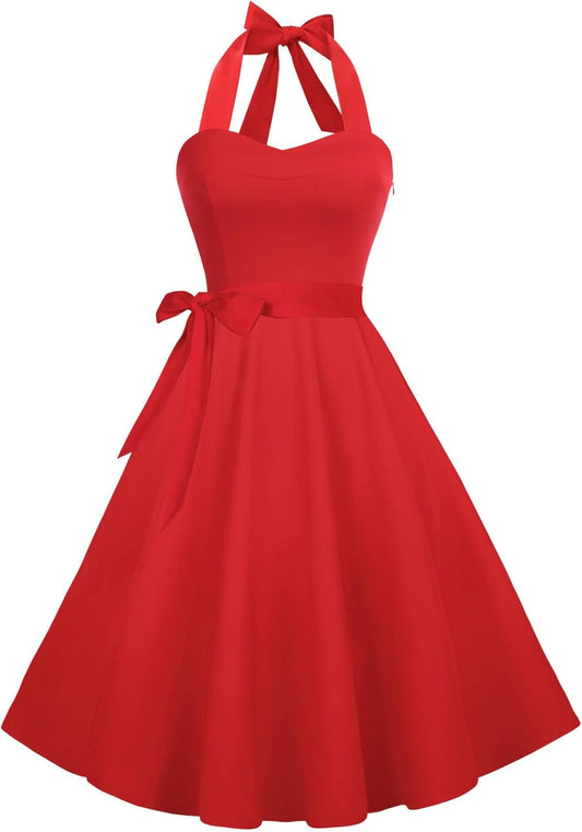 Halter Retro Vintage Cocktail Dress for Women by Hanpceirs