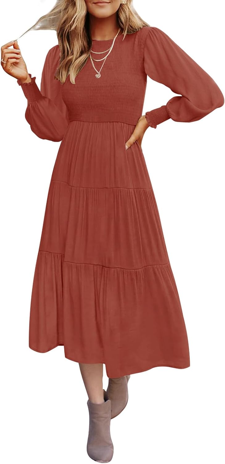 ZESICA Women's Casual Long Sleeve Midi Dress for Every Occasion