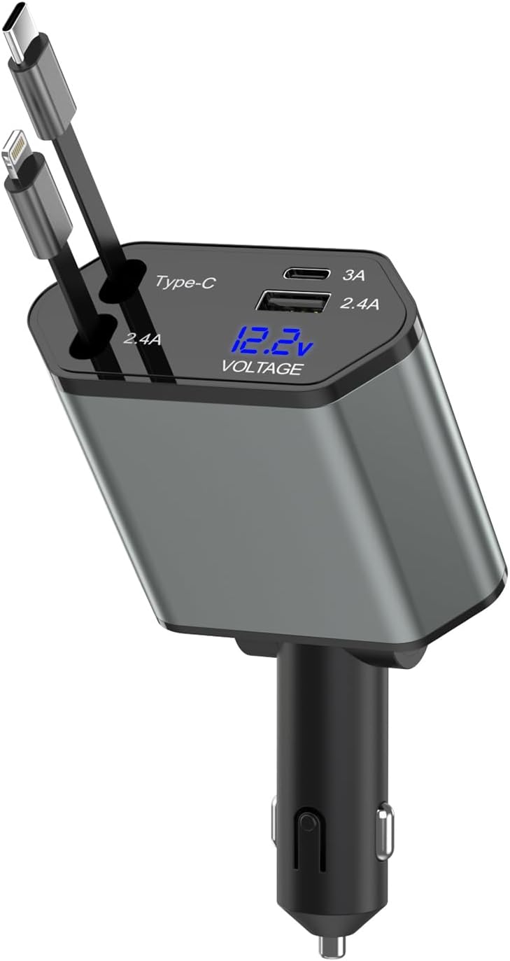 66W Retractable Car Charger for iPhone - 4-in-1 Adapter