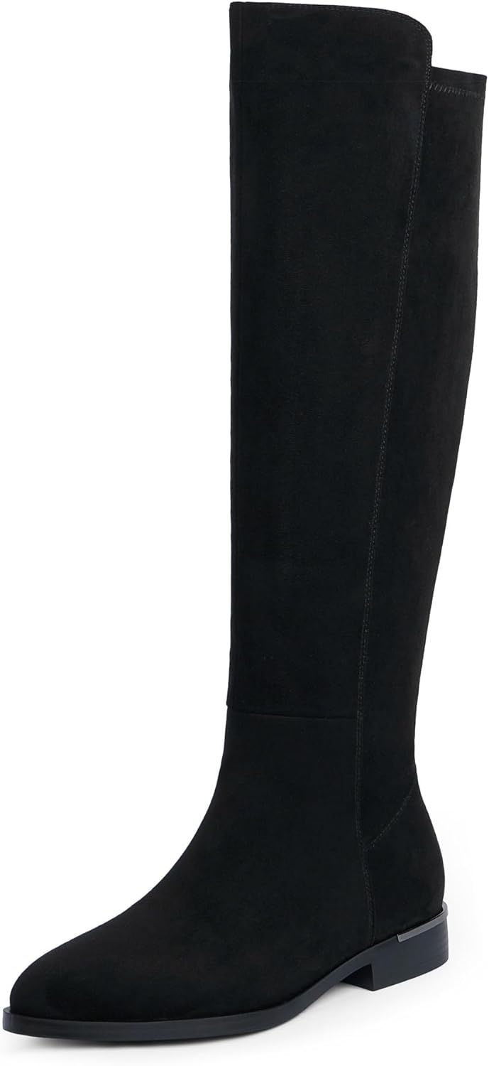 Modatope Knee High Boots Women Flat Rounded Toe Stretchy Design