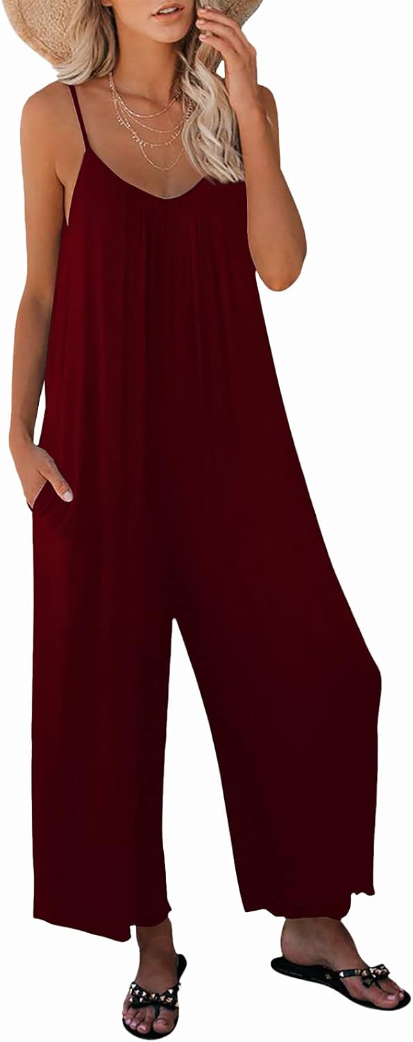 Womens Casual Sleeveless Strap Jumpsuits with Pockets for Style