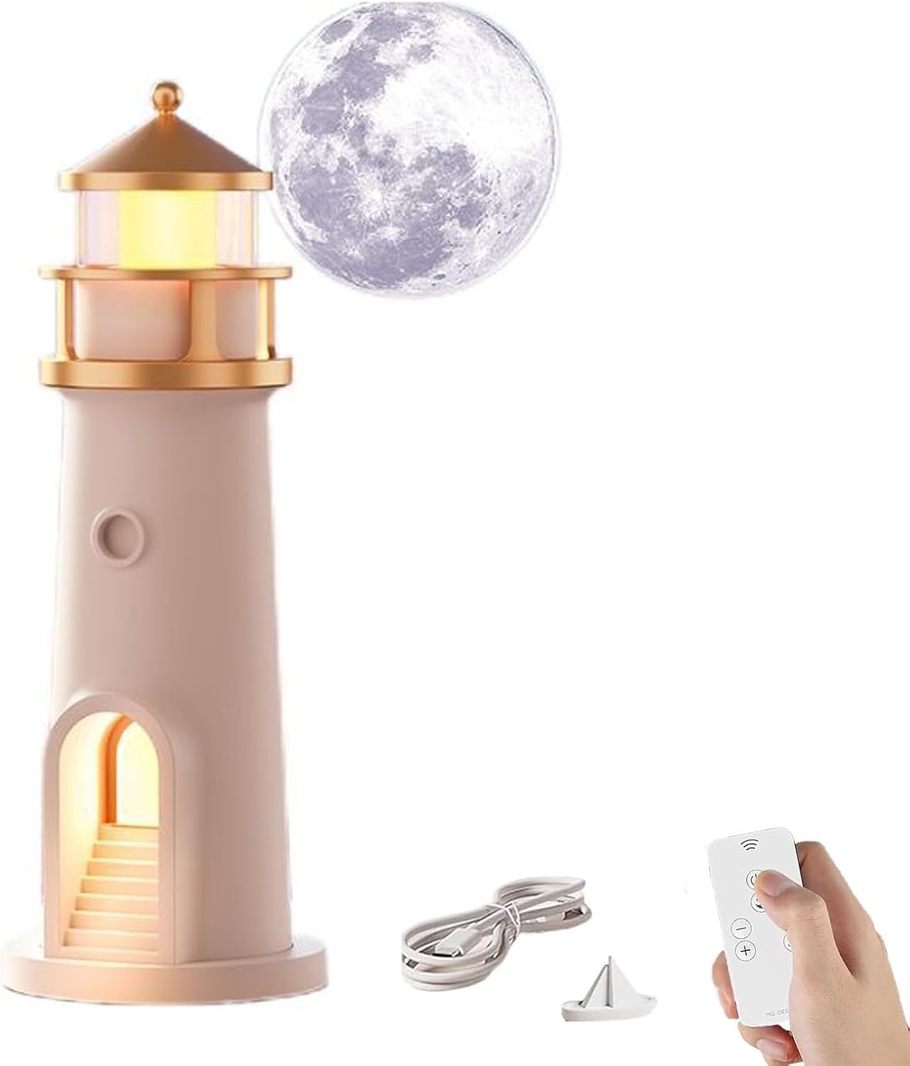 Lighthouse Moon Projector Night Light - Wireless Rechargable Glow