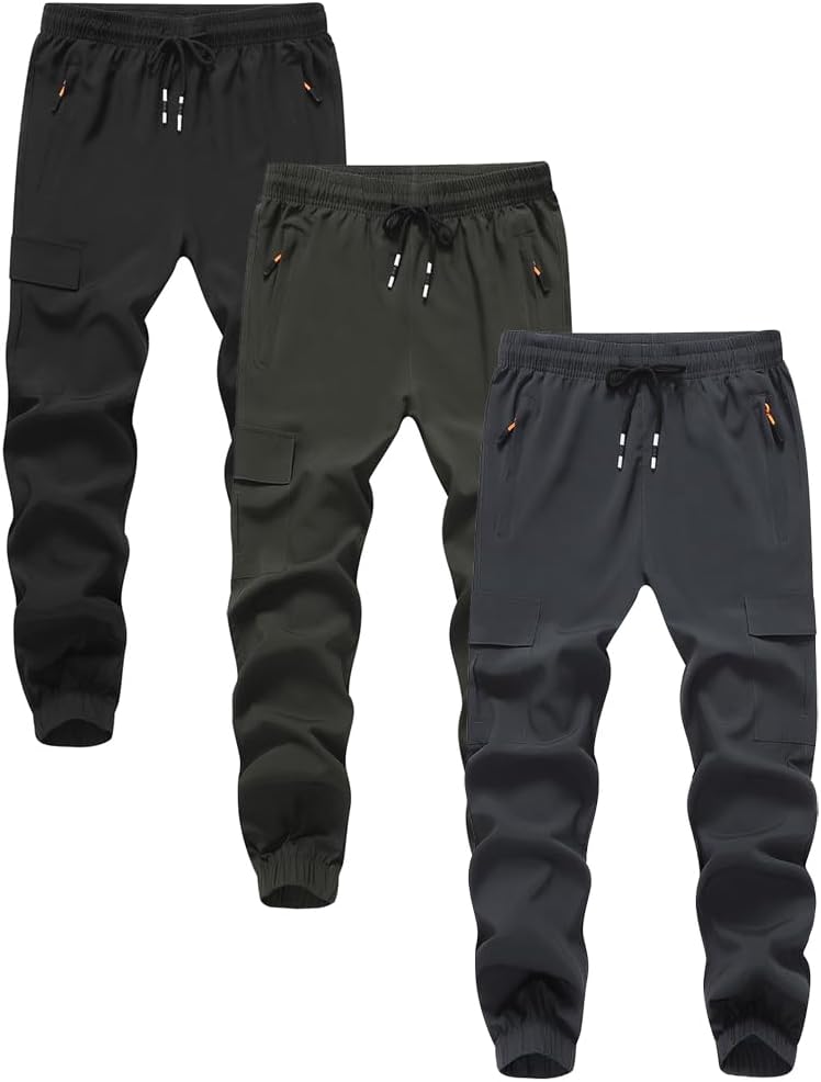 Boys Girls Joggers Cargo Pants with Zipper Pockets for Comfort