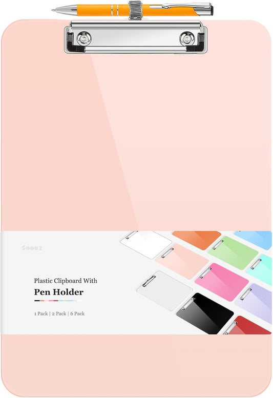 Sooez Pink Clipboard: 10% Thicker, Cute Design, Low Profile Clip - A4 Size
