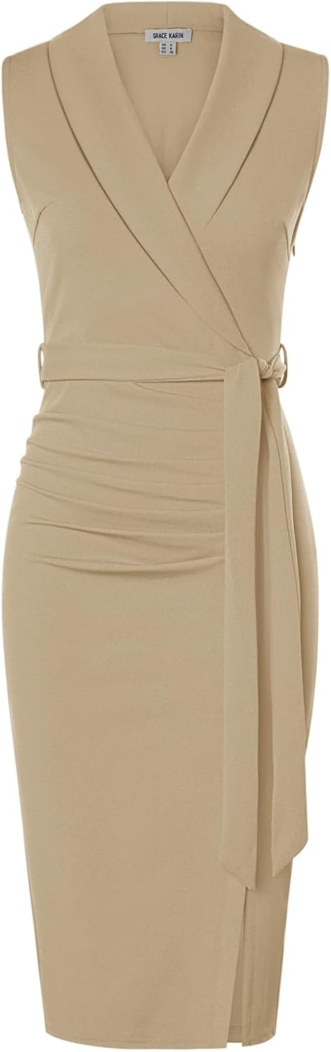 GRACE KARIN Women's Sleeveless Ruched Bodycon Office Dress