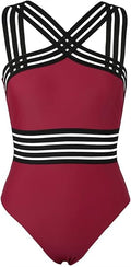 Hilor Women's One Piece Swimwear Crossover Hollow Bathing Suits