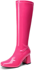 Gogo Boots Square Toe Chunky Wide Calf Knee High Boots for Women