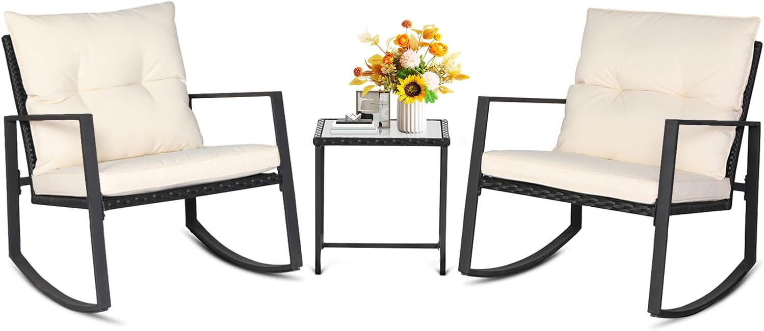 SUNCROWN 3 Piece Outdoor Rocking Bistro Set with Coffee Table